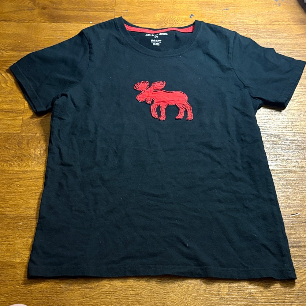Little Blue House Black Tee with Red Moose
